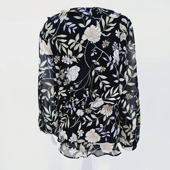 Calvin Klein Ruffle Floral Chiffon LS Blouse XL - Picture 2 of 8